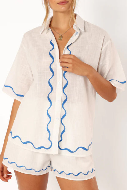 Fashion Women's Printed Loose Shirt Shorts Suit