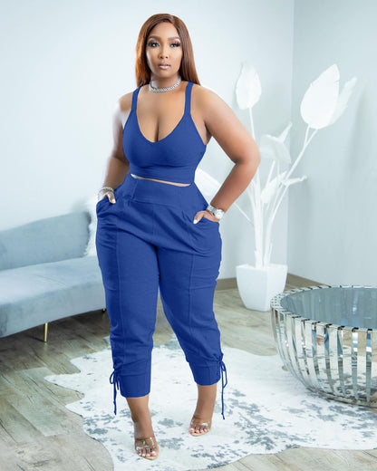 Women's Fashion Camisole Solid Color Pants Casual Set