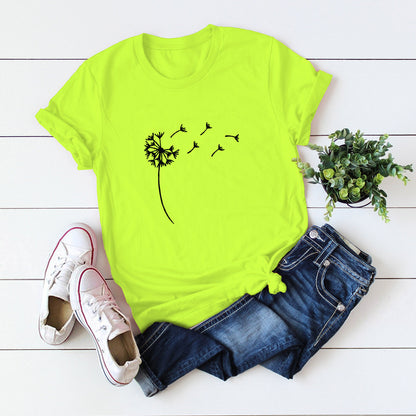 Women's Fashion Dandelion Print Short Sleeve