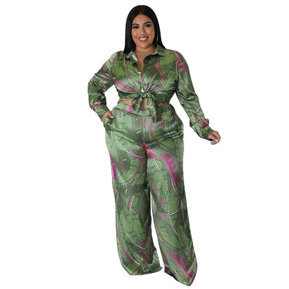 Printed Cardigan Long Sleeve Loose Trousers Fashion Printed Casual Suit Women