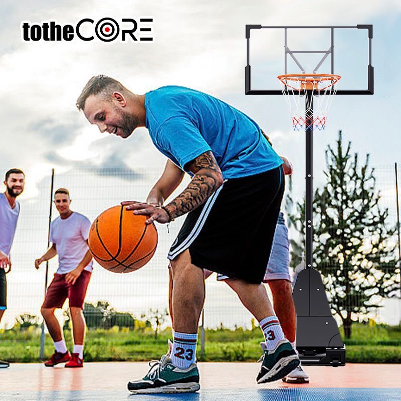 TotheCORE Basketball Stand 7.55-10.00 Ft Adjustable Portable Basketball Hoop & Goal PC Backplate, Large Base & Wheels