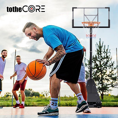 TotheCORE Basketball Stand 7.55-10.00 Ft Adjustable Portable Basketball Hoop & Goal PC Backplate, Large Base & Wheels