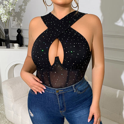 Free Plus Size European And American Fishnet Clothes One-piece