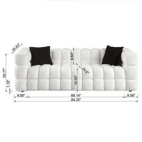 84.3 Length ,35.83 Deepth ,human Body Structure For USA People, Marshmallow Sofa,boucle Sofa ,White Color,3 Seater