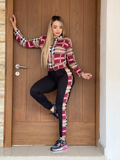 Women's Plaid Fashion Printing Casual Two-piece Suit