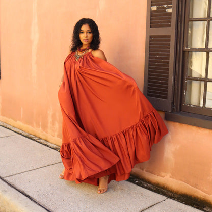 Sleeveless Solid Color Long Big Swing Dress