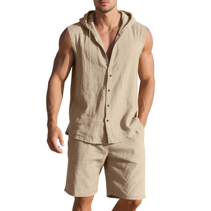 Sleeveless Shirt Shorts Suit Men