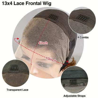 Wave Head Non-toxic Wig, Short Straight Hair, Human Hair Without Glue, 13x4 HD Lace, Front Hair, Front Brown Wave Head Wig.