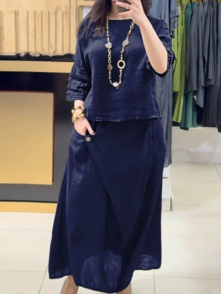 Casual Solid Color Loose Dress Two-piece Suit