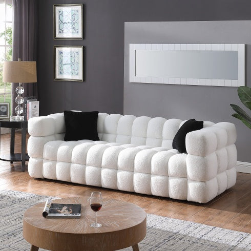 84.3 Length ,35.83 Deepth ,human Body Structure For USA People, Marshmallow Sofa,boucle Sofa ,White Color,3 Seater