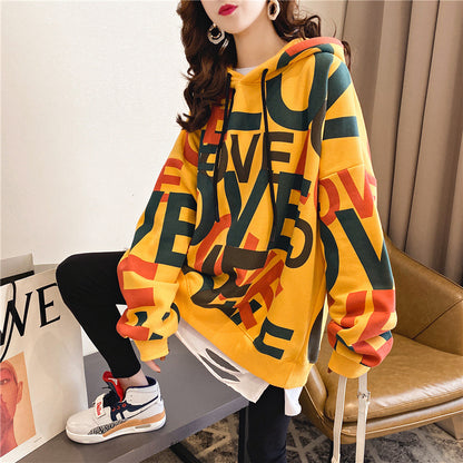 Plus velvet thick loose hooded sweater hooded jacket