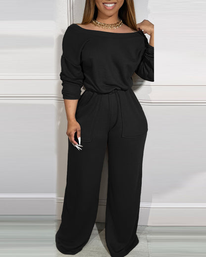 Ladies' Off Shoulder Waist Jumpsuit