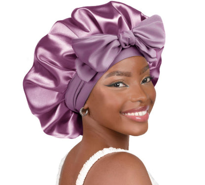 Double-layer Satin Ribbon Round Cap Bow Artificial Silk Beauty Hair Care Wide-brimmed Hat