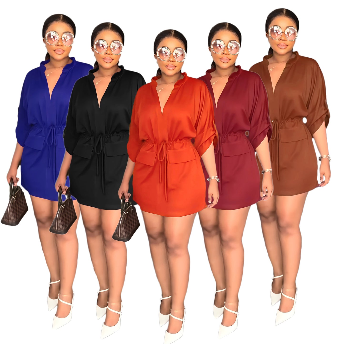 V-neck Loose Waist-tight Workwear Skirt