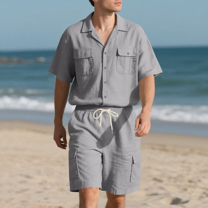 Men's Casual Solid Color Short Sleeve Shorts Suit