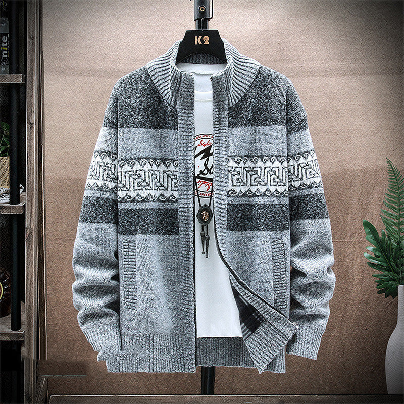 Men's Printed Jacket Loose Casual Knit Sweater