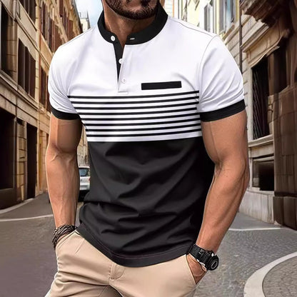 Multicolor Printing Striped Stand Collar Top For Men