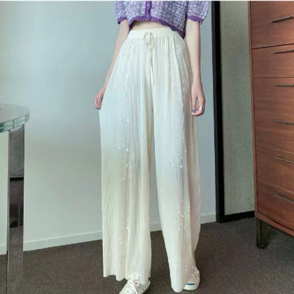 Loose Straight Pleated Ice Silk Leggings Draped Pants Thin High Waist