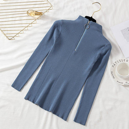 Turtleneck circle zipper pullover sweater