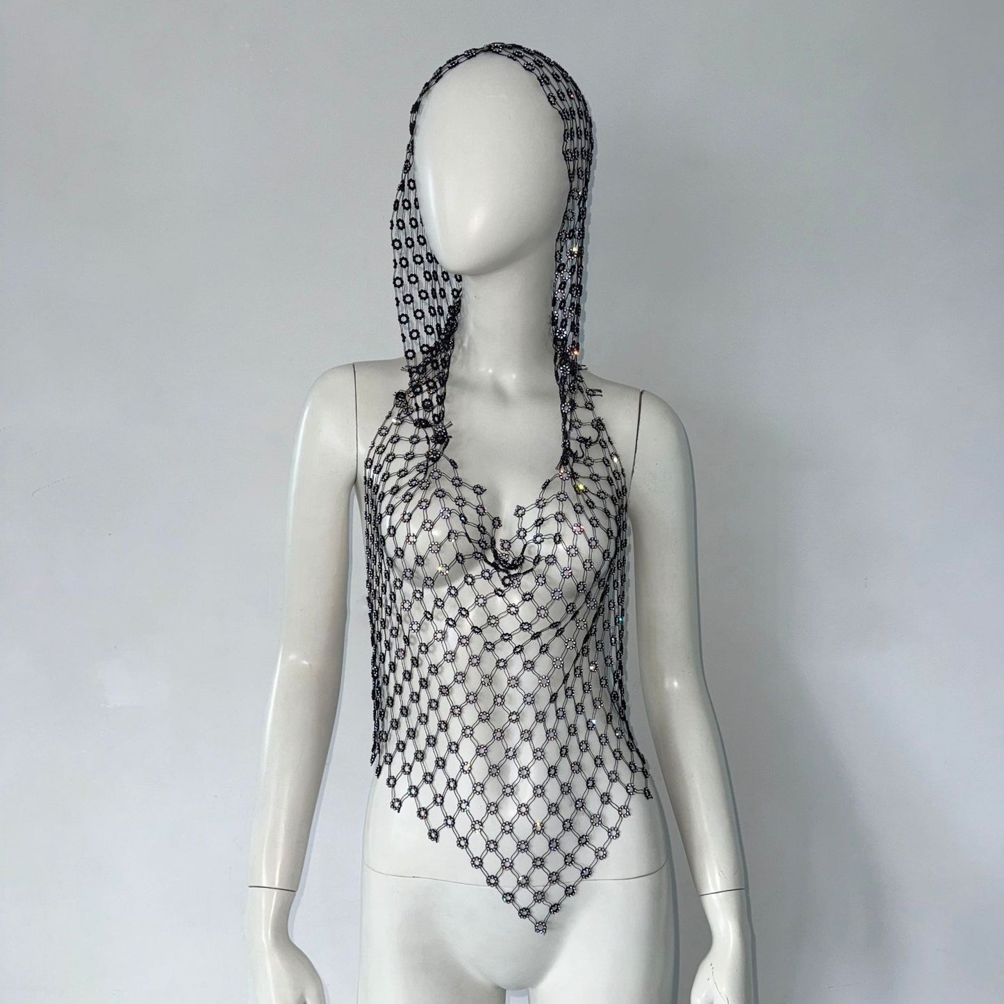Hollow Top Fishnet Rhinestone Camisole