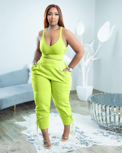 Women's Fashion Camisole Solid Color Pants Casual Set