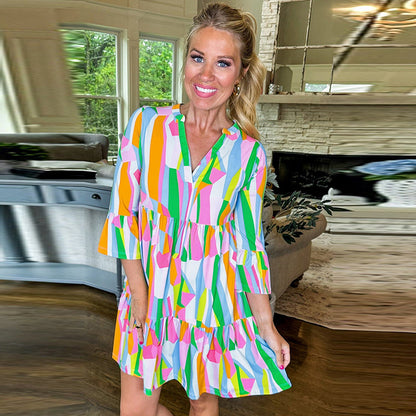 Pullover V-neck Short Sleeve Dress Women