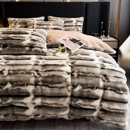 Winter Thickened Rabbit Plush Four-piece Milk Coral Velvet