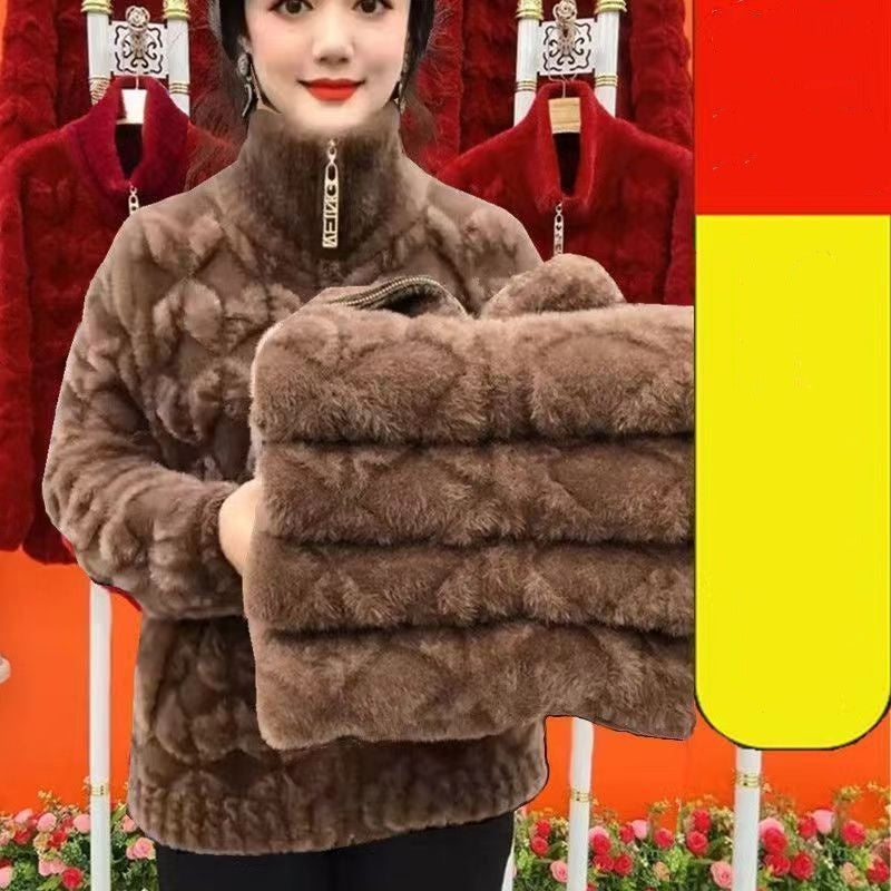 Mink-like Wool Middle-aged And Elderly Thick Plus Size Coat