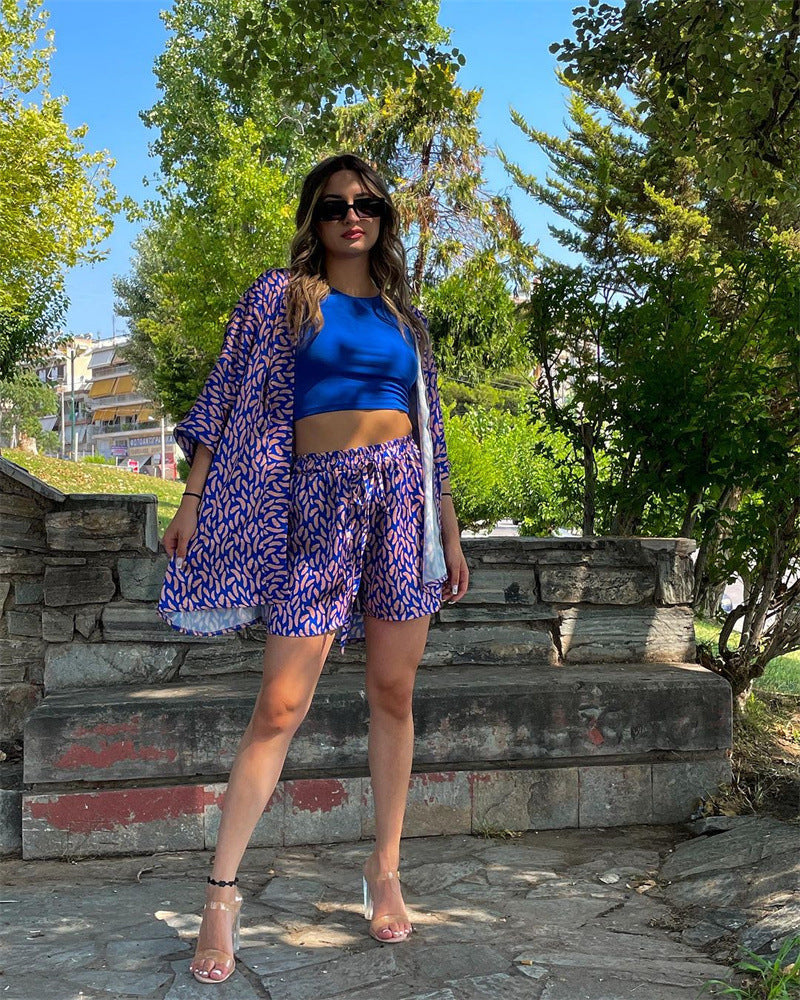 European And American Casual Fashion Printing T-shirt Shorts Set