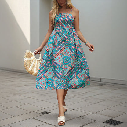 Retro Printing Slip Dress Women's Clothing