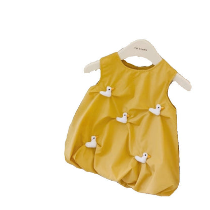 Girls' Cute Little Yellow Duck Cotton Dress