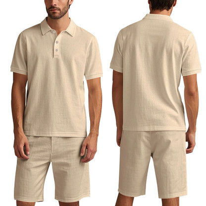 Summer Men's Loose Casual Linen Breathable Short Beach Sleeve Shorts Suit