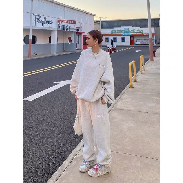 Women's Fashion Loose Casual Gray Sports Sweater Suit