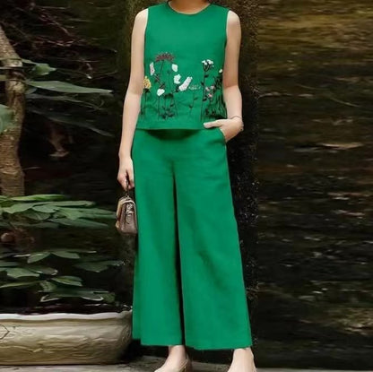 Women's Embroidered Sleeveless Long-sleeved Suit Two-piece Set