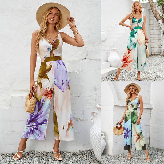 Fashion Printed Hollow-out Jumpsuit For Women