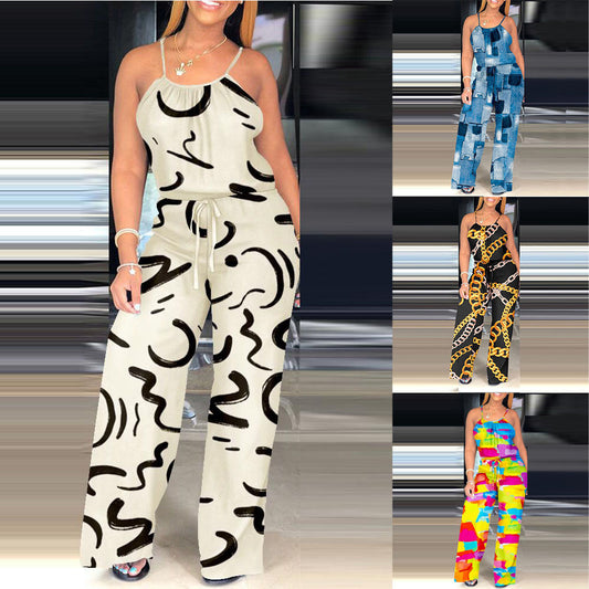 Women's Fashion Casual Print Camisole Jumpsuit