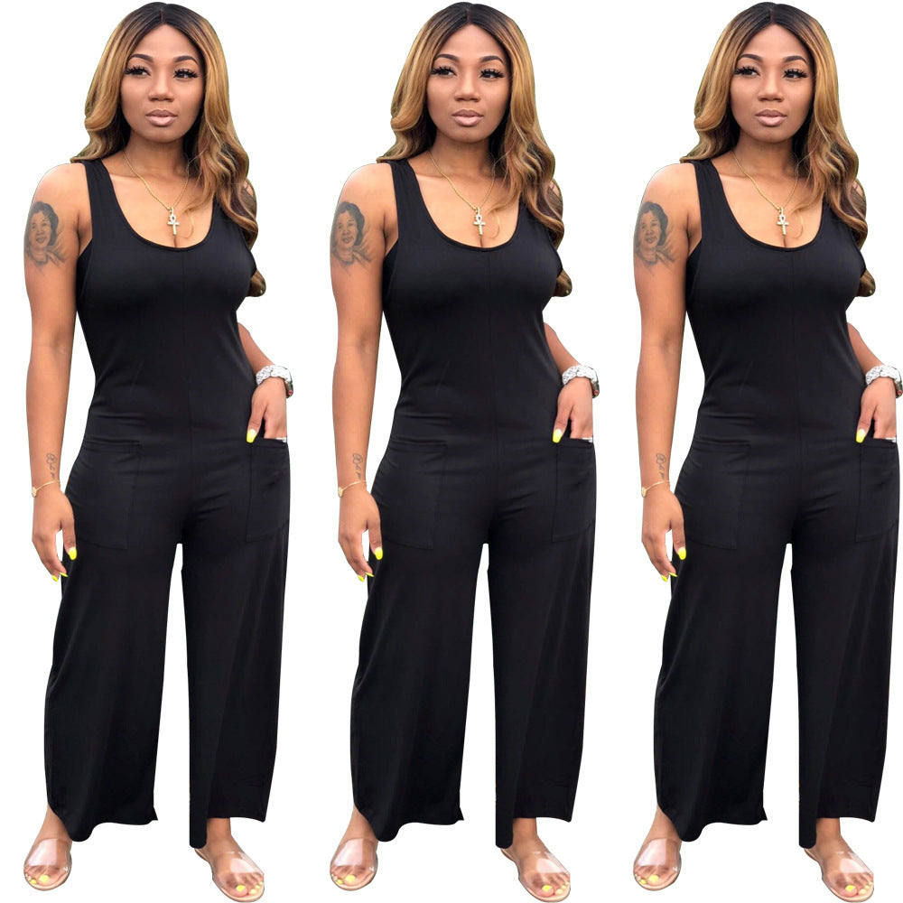 Round Neck Sleeveless Wide Leg Pants One-piece Nightclub Uniforms