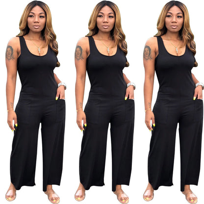 Round Neck Sleeveless Wide Leg Pants One-piece Nightclub Uniforms