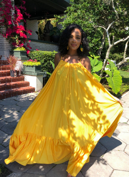 Sleeveless Solid Color Long Big Swing Dress