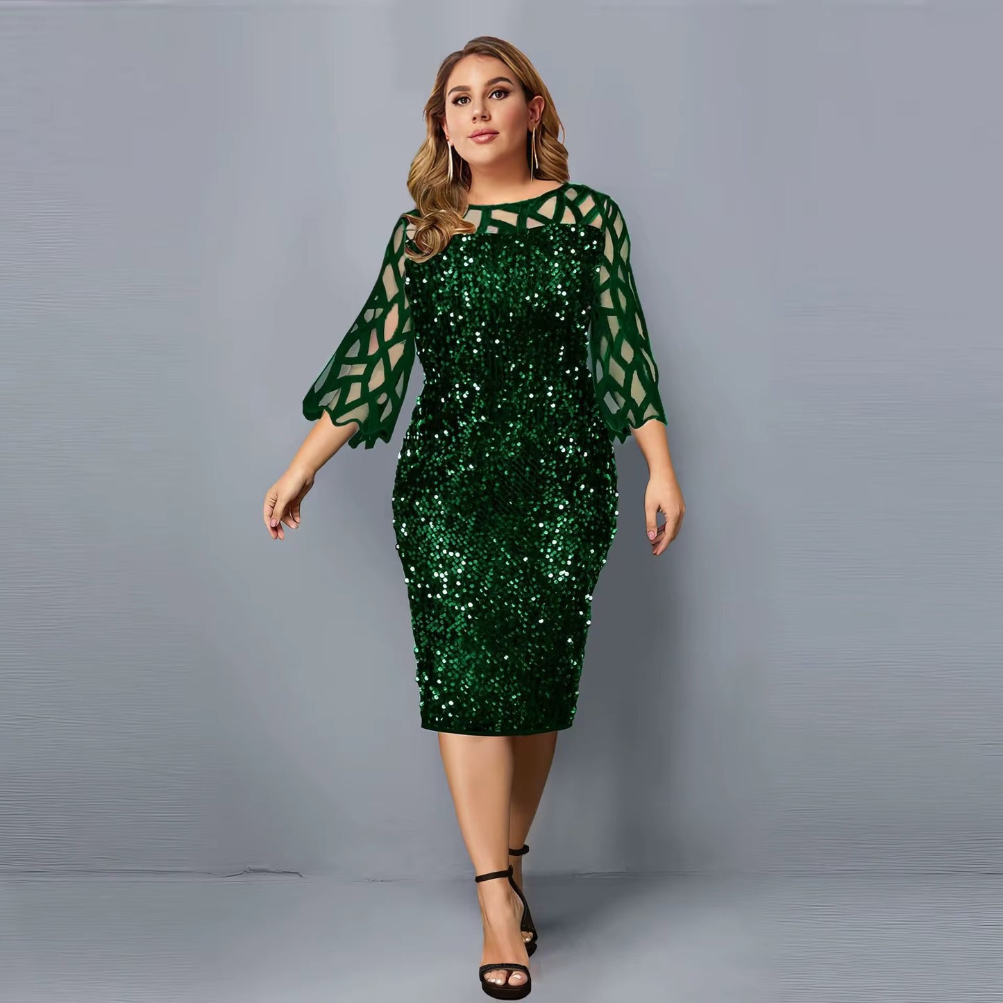 Personalized Sequins Plus Size Women's Short Sleeve Dress