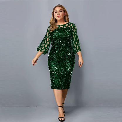 Personalized Sequins Plus Size Women's Short Sleeve Dress