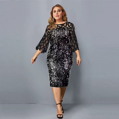 Personalized Sequins Plus Size Women's Short Sleeve Dress