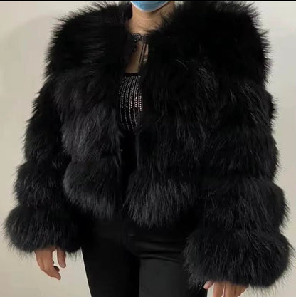Warm Short Raccoon Fur Women's Clothing Leather Fur Coat