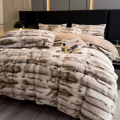 Winter Thickened Rabbit Plush Four-piece Milk Coral Velvet