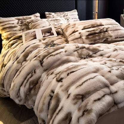 Winter Thickened Rabbit Plush Four-piece Milk Coral Velvet