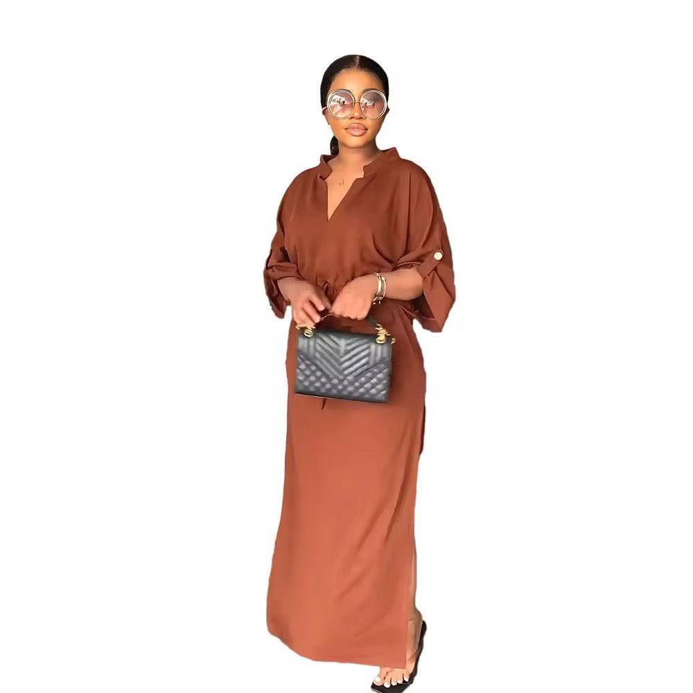 Women's Fashion Shirt Pocket Long Skirt Solid Color