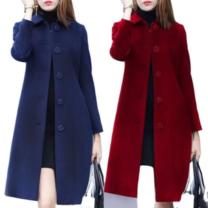 Mid-length Hepburn Style Slim Slim Woolen Coat