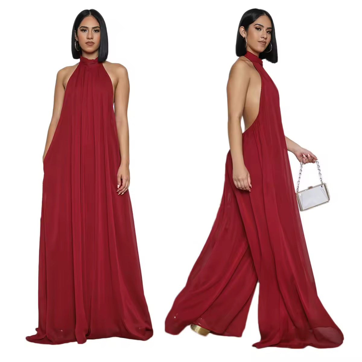 Casual Chiffon Loose Backless Women s Jumpsuit