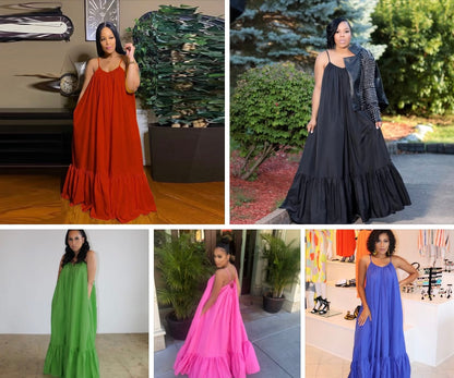 Sleeveless Solid Color Long Big Swing Dress