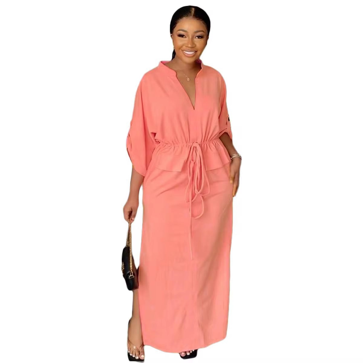 Women's Fashion Shirt Pocket Long Skirt Solid Color